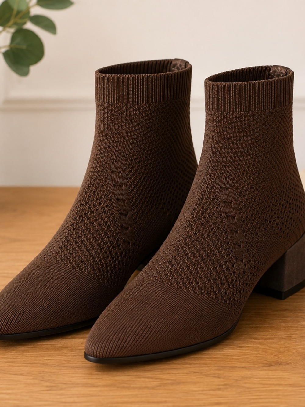 Eileen Fisher | Coffee Brown | Knit Sock Ankle Boots | Size 7.5 - Picture 4 of 4